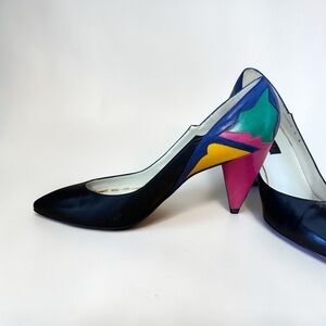 Vintage 1980 colorful pumps Black Women's Shoes